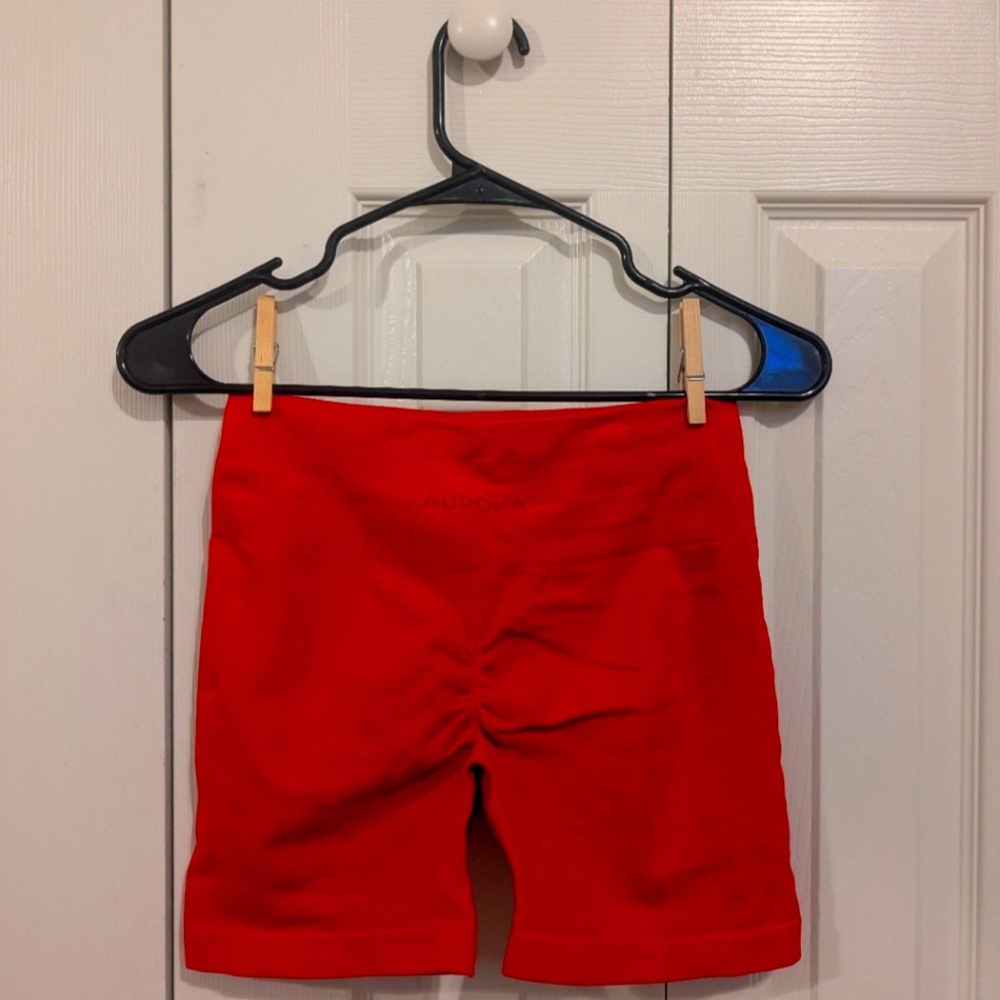 Red Scrunch Biker Shorts by AUROLA | Seamless, Gym/Activewear